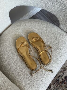 Zara Metallic Gold Wrap-Around Flat Sandals